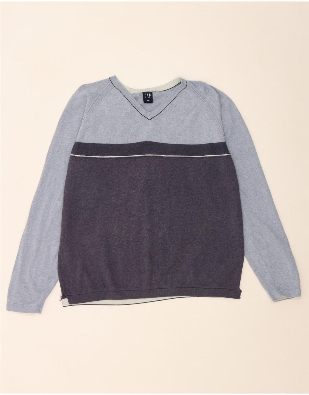 Gap Pull Col V Homme Bleu Moyen Colorblock Coton