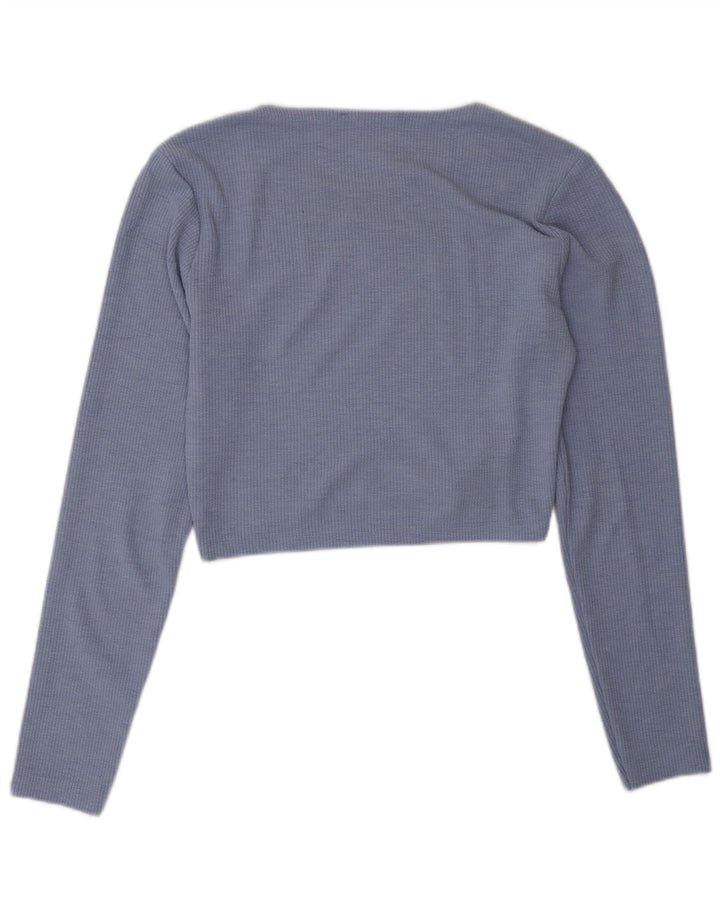 Zara Femme Crop Top UK 12 Bleu Moyen Polyester