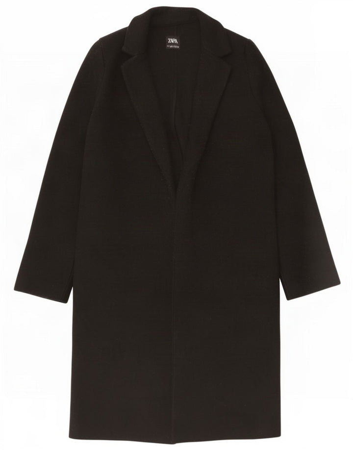 Zara Womens Open Overcoat UK 10 Small Noir Polyester