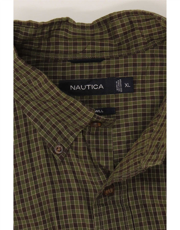Nautica Chemise en flanelle pour homme XL Kaki à carreaux en coton