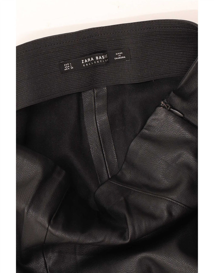 Zara Pantalon Slim En Cuir Femme Large W30 L27 Noir