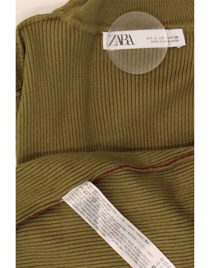 Zara Femme Top Manches Longues UK 14 Large Kaki Viscose