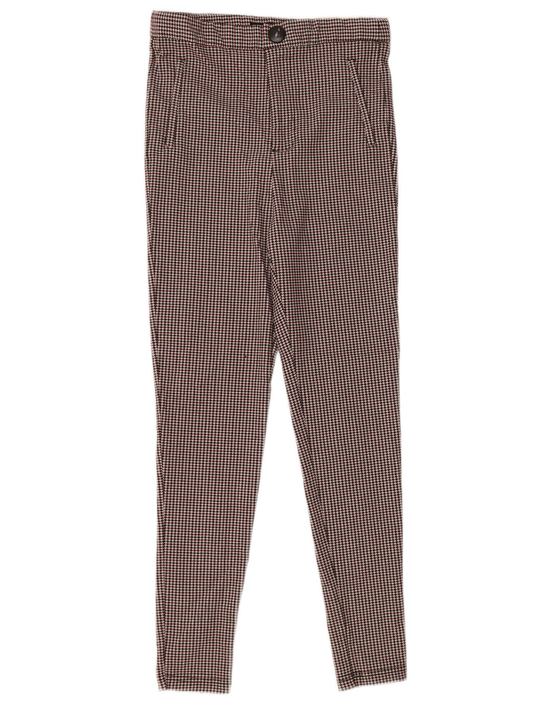 Zara Femme Pantalon Skinny Pied-de-Poule Rouge Moyen Polyester