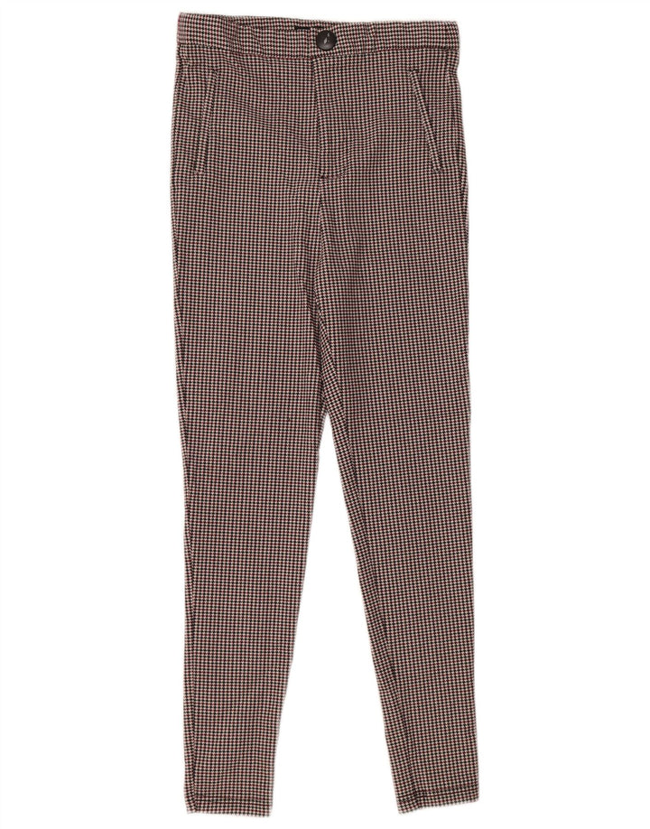 Zara Femme Pantalon Skinny Pied-de-Poule Rouge Moyen Polyester