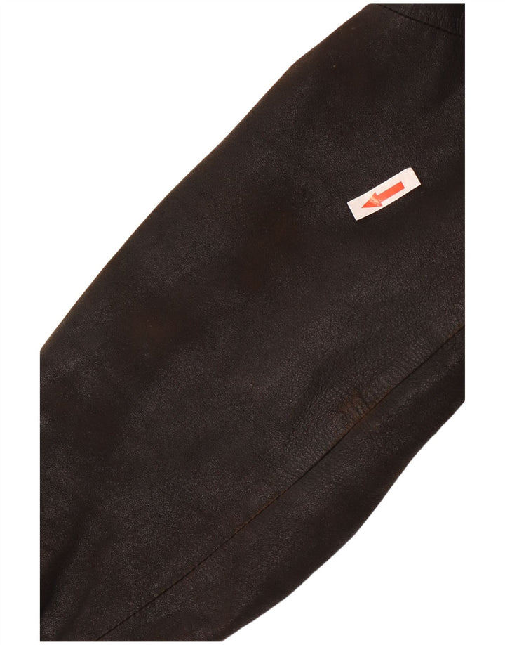 vintage Femme 1 Bouton Veste Blazer En Cuir IT 42 Moyen Noir