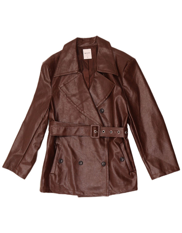 Motf Veste blazer double boutonnage en simili cuir pour femme UK 16 Large Marron