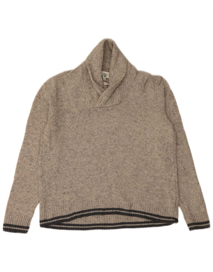 Marks & Spencer Pull à col châle pour homme en laine mouchetée grise