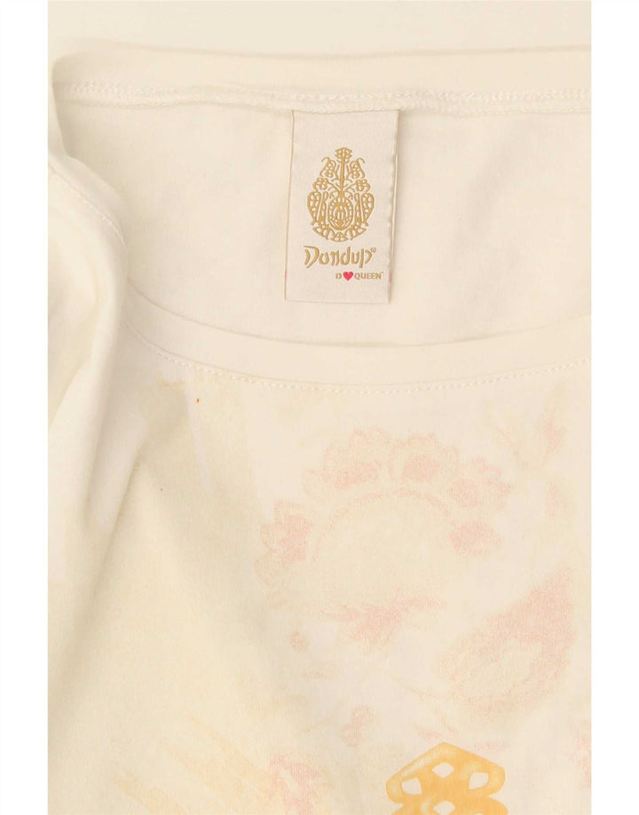 Dondup T-shirt court graphique pour femme UK 12 Blanc moyen