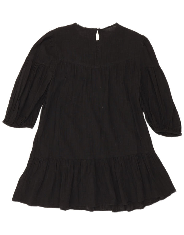 Zara Robe à volants à manches 3/4 pour femme UK 10 Petit coton floral noir