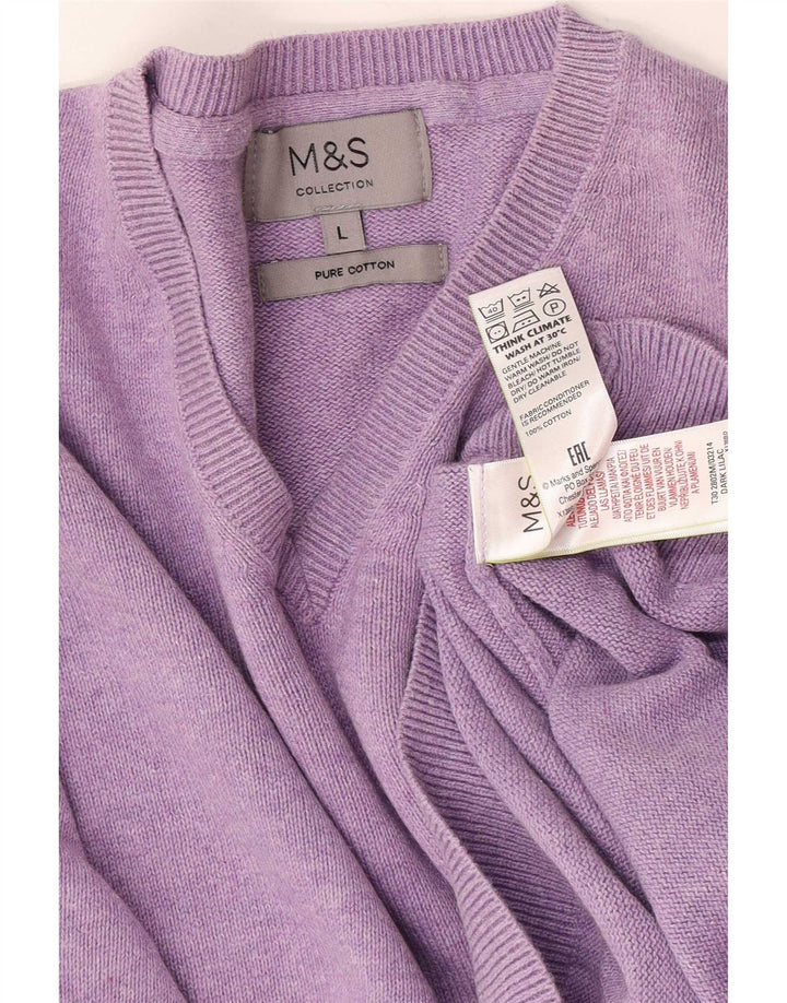 Marks & Spencer Pull col V pour homme en coton violet Taille L