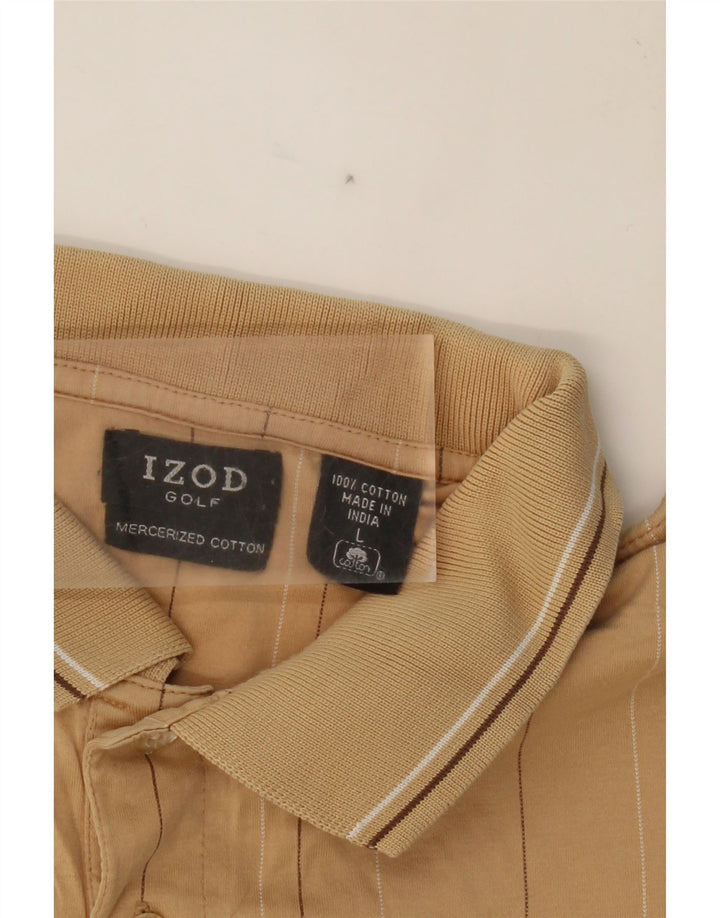 IZOD Mens Polo Shirt Large Beige Striped Cotton Vintage Izod and Second-Hand Izod from Messina Hembry 