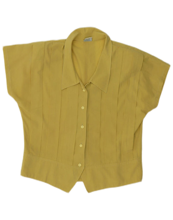 vintage Femme Chemise à manches courtes Blouse UK 16 Grand Jaune