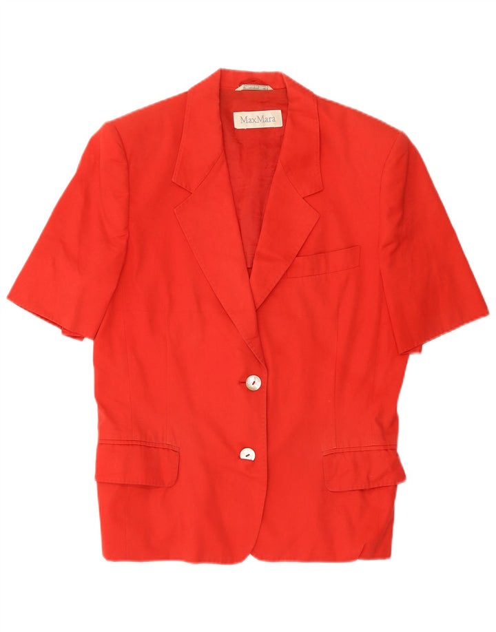 Max Mara Veste Blazer à 2 Boutons à Manches Courtes pour Femme UK 14 Grand Coton Rouge