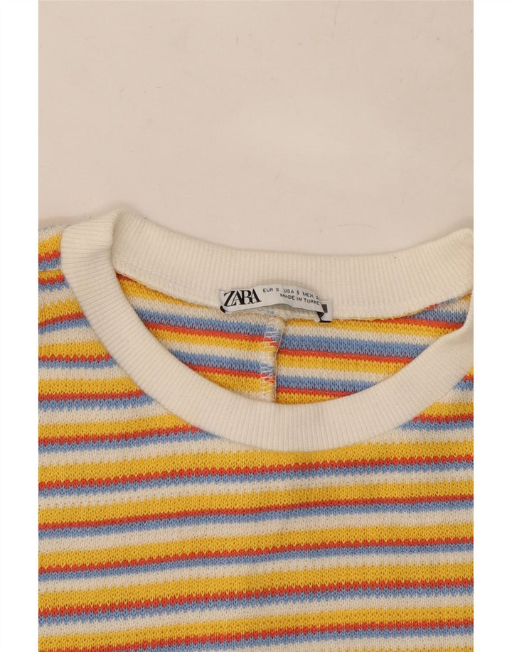 ZARA Womens Knit Crop Top UK 8 Petit Jaune Rayé
