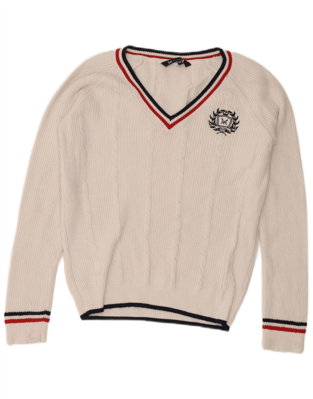 Crew Clothing Pull col V pour homme en coton blanc moyen