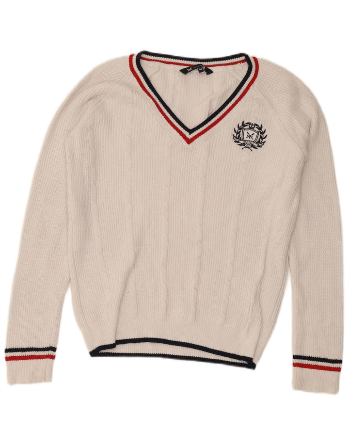 Crew Clothing Pull col V pour homme en coton blanc moyen