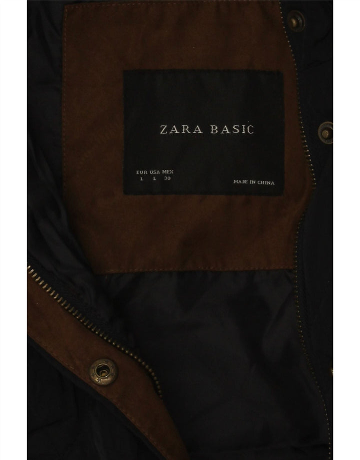 Zara Gilet matelassé pour femme UK 14 Large Bleu Marine Colorblock Polyester