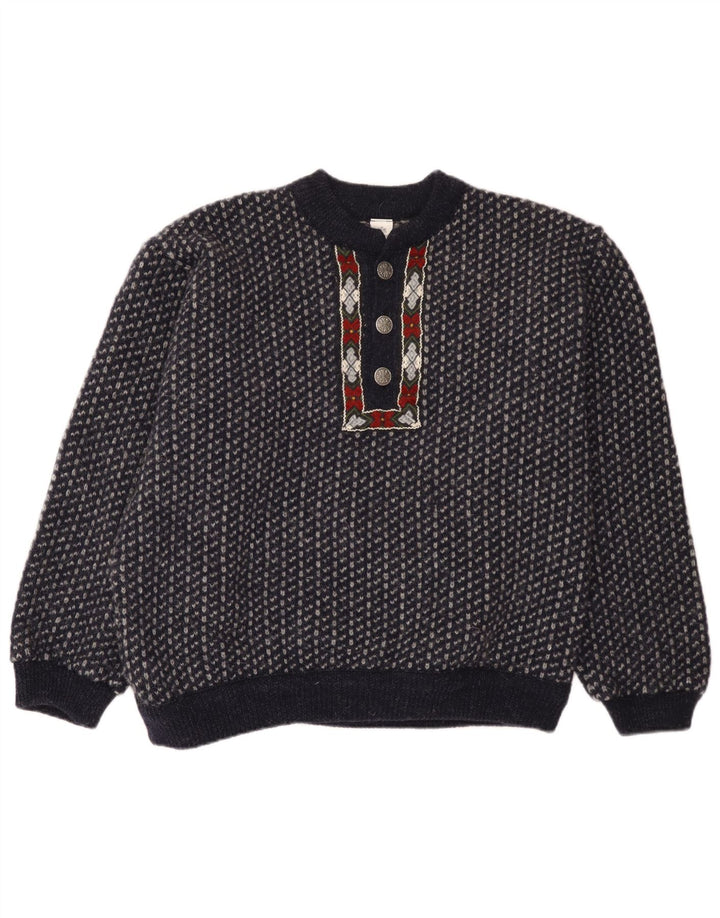 Walbusch Pull à col boutonné pour homme EU 52 Grand bleu marine géométrique