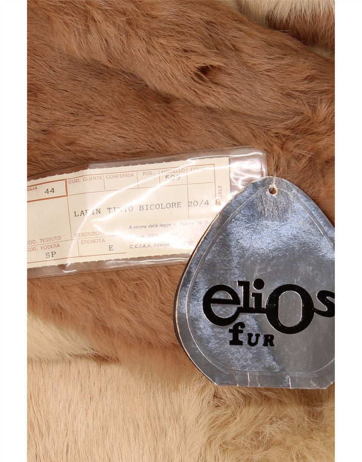 Elios Manteau De Fourrure Oversize Femme IT 44 Fourrure De Lapin Colorblock Beige Moyen