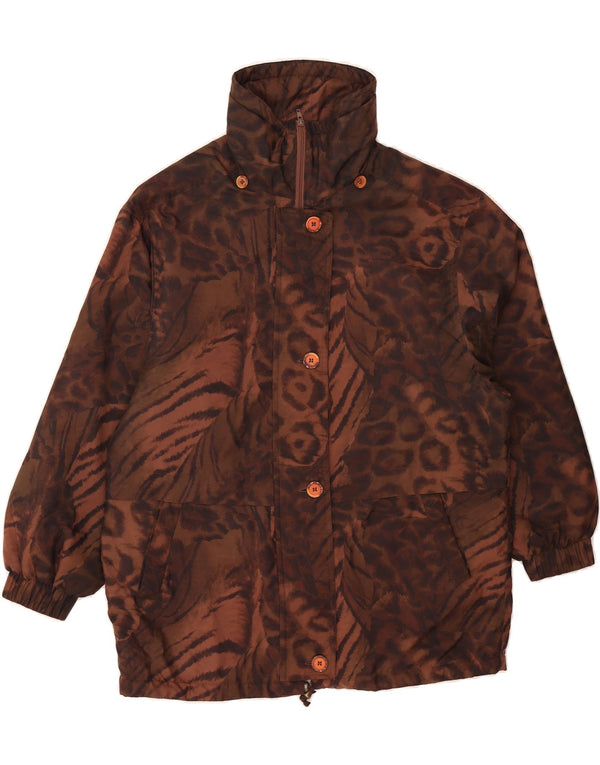 VINTAGE Manteau coupe-vent surdimensionné pour femmes UK 6 XS Brown Animal Print