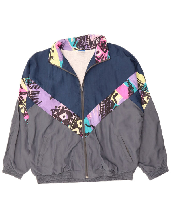 vintage Mens Survêtement Top Veste XL Gris Colorblock Polyester 90s