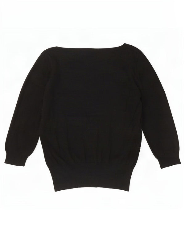 Oasis Pull à manches 3/4 et col bateau pour femme UK 12 en coton noir moyen