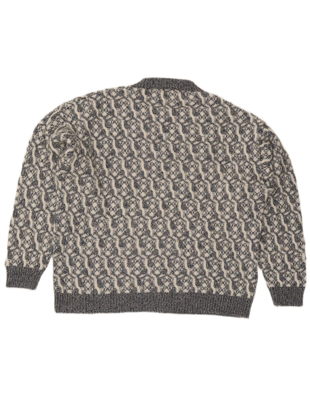 vintage Mens V-Col Jumper Pull Grande Laine Géométrique Grise