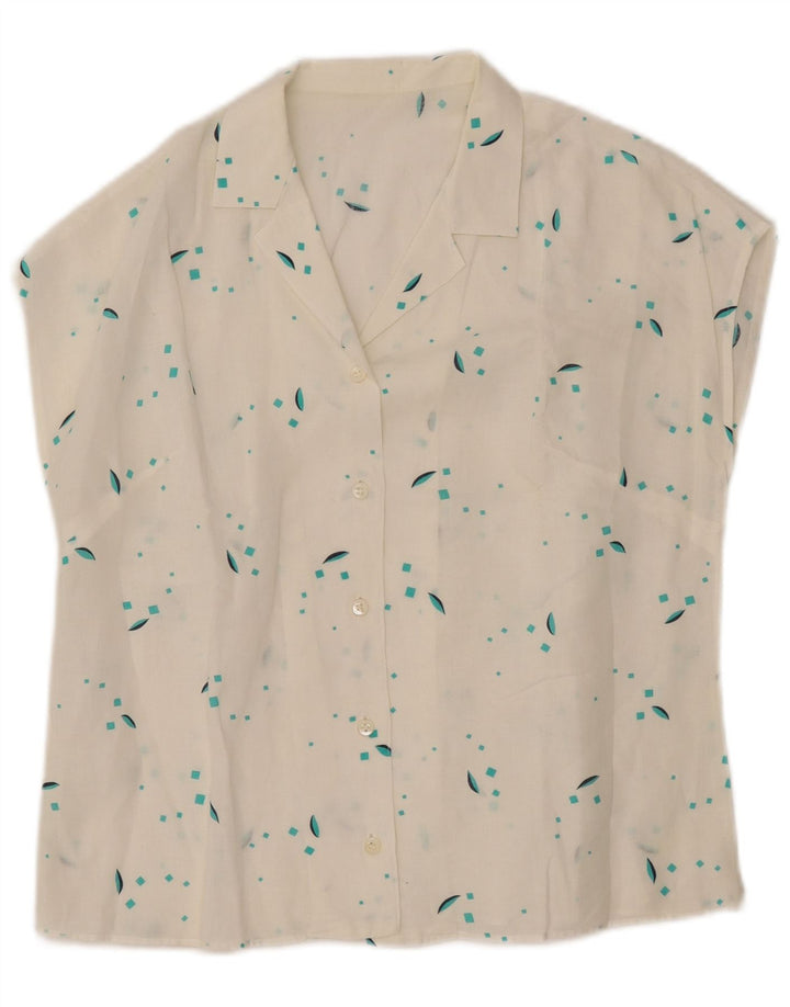 VINTAGE Femme Chemise sans manches Blouse UK 12 Moyen Blanc Géométrique