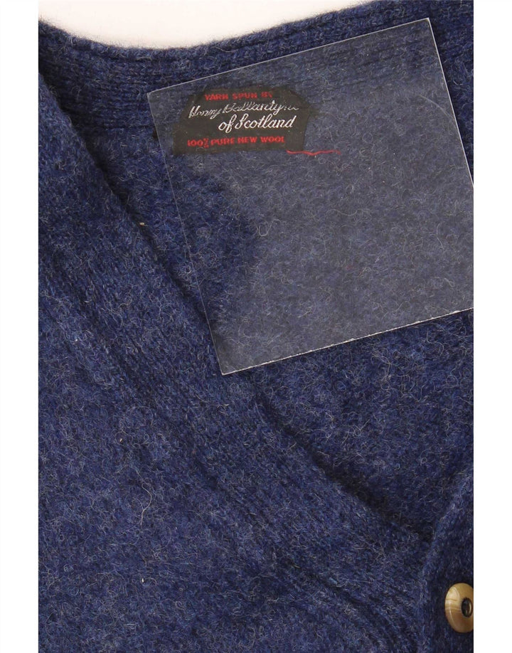 vintage Mens Cardigan Pull Moyen Marine Bleu Nouvelle Laine