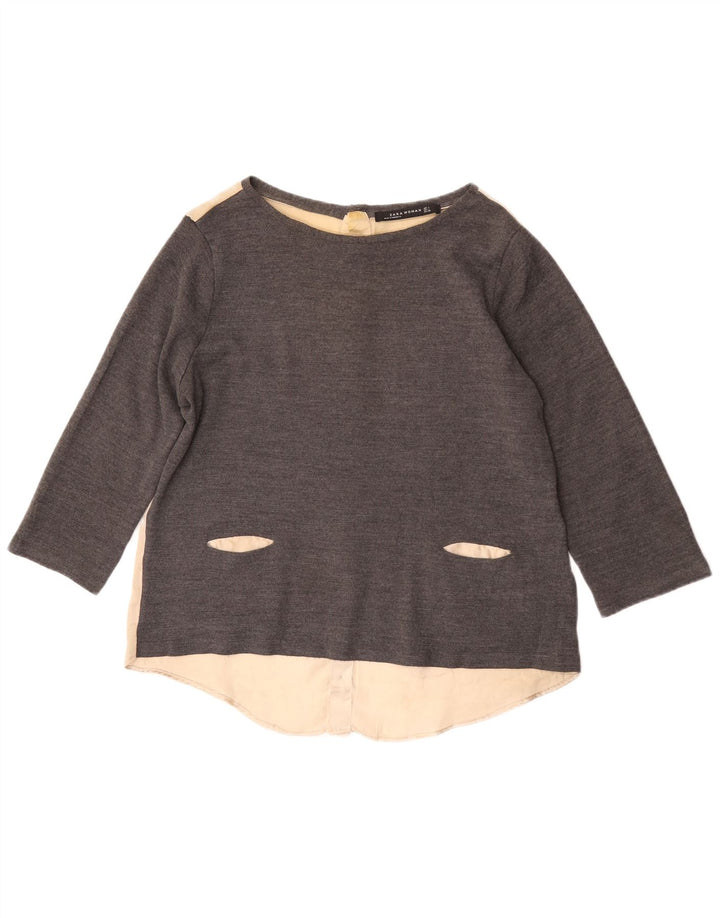 Zara Womens 3/4 Sleeve Blouse Top UK 16 Large Gris Colorblock