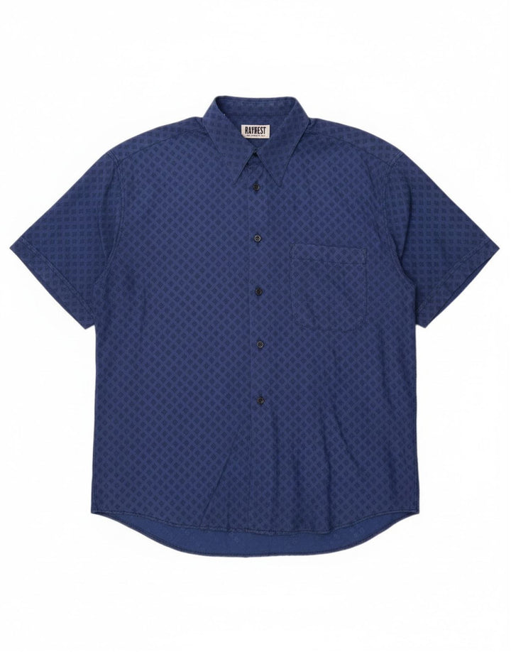 Raybest Chemise à Manches Courtes Homme XL Bleu Marine Géométrique Viscose