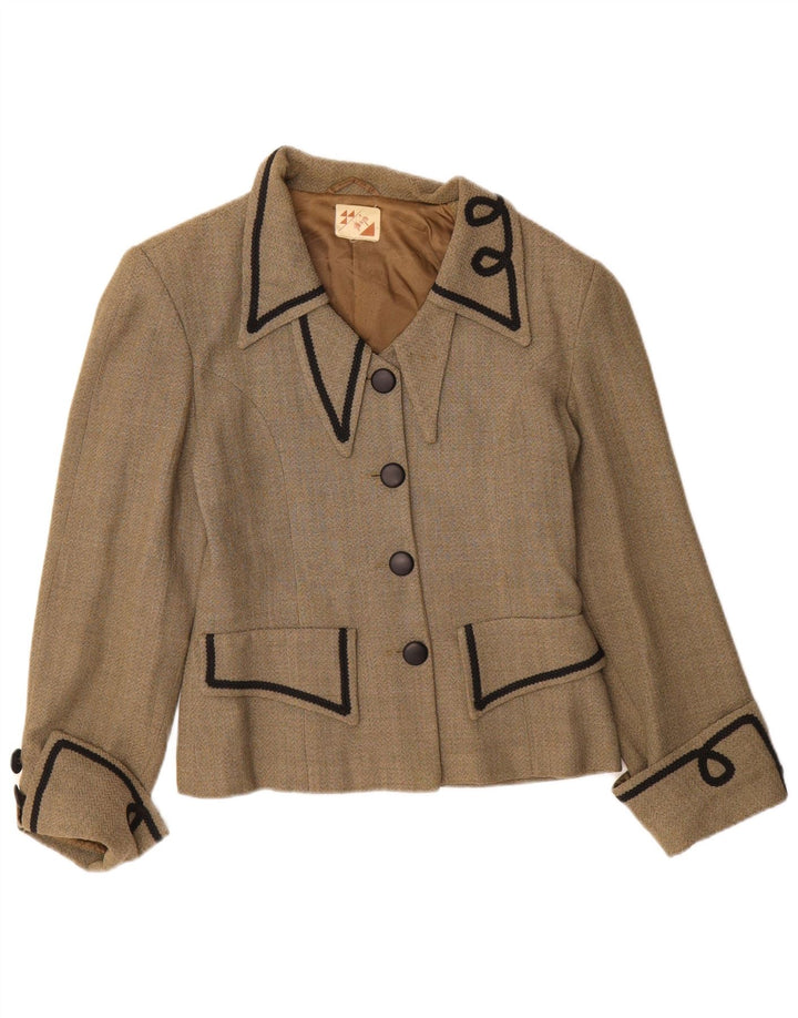 vintage Femme 4 Bouton Blazer Veste UK 8 Petit Beige
