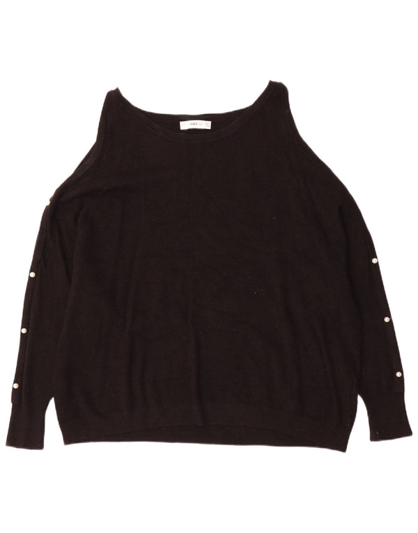 Zara Pull à col bateau et épaules dénudées pour femme UK 16 Large Noir