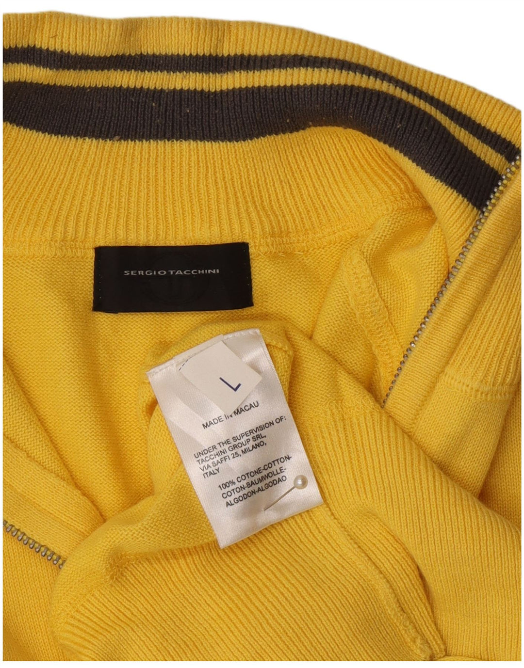 Sergio Tacchini Pull col zippé pour homme en coton jaune grand
