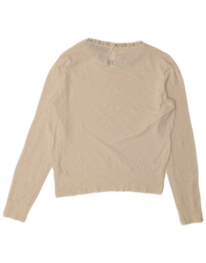 Oasis Pull col bateau pour femme UK 14 Medium Blanc Viscose