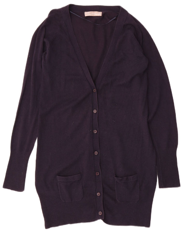 Zara Womens Longline Cardigan Sweater UK 14 Large Bleu Marine Coton