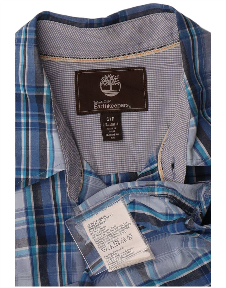 Timberland Chemise à manches courtes pour hommes, coupe régulière, petit coton à carreaux bleu