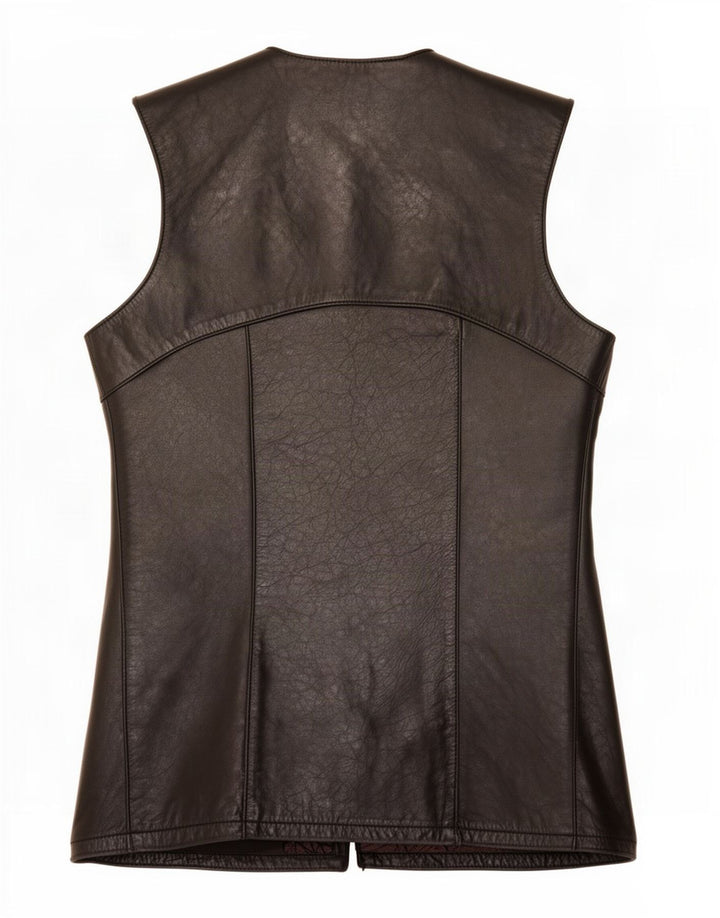gilet en cuir femme vintage UK 12 Moyen Noir
