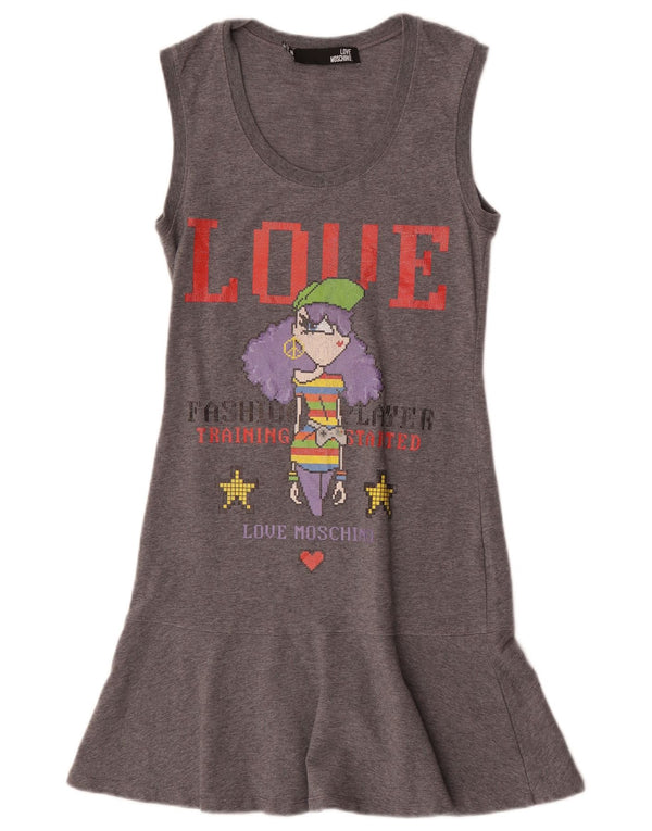 Moschino Robe t-shirt graphique sans manches pour femme UK 6 XS Gris