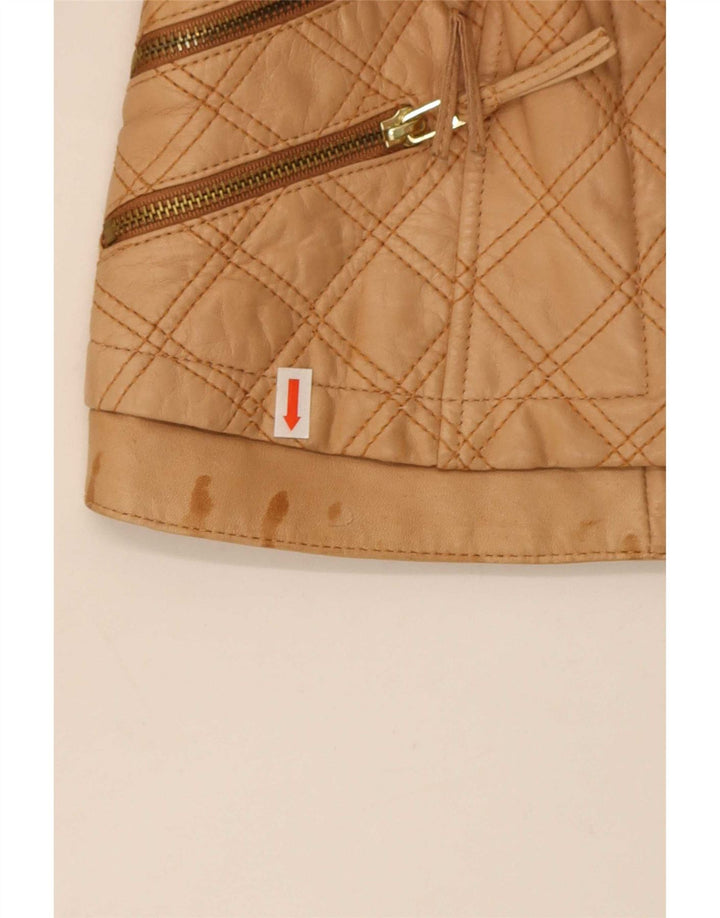 Zara Veste matelassée en simili cuir pour femme UK 8 Small Beige Polyester