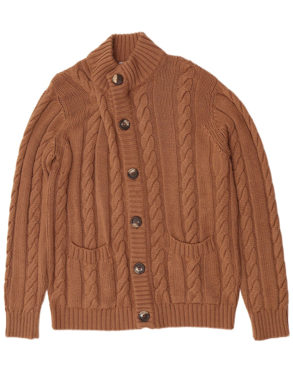 vintage Mens Regular Fit Cardigan Pull Grande Laine Mérinos Brune