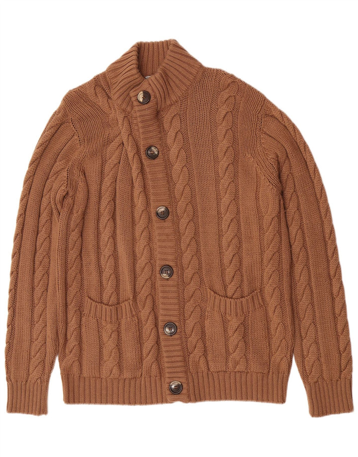 vintage Mens Regular Fit Cardigan Pull Grande Laine Mérinos Brune