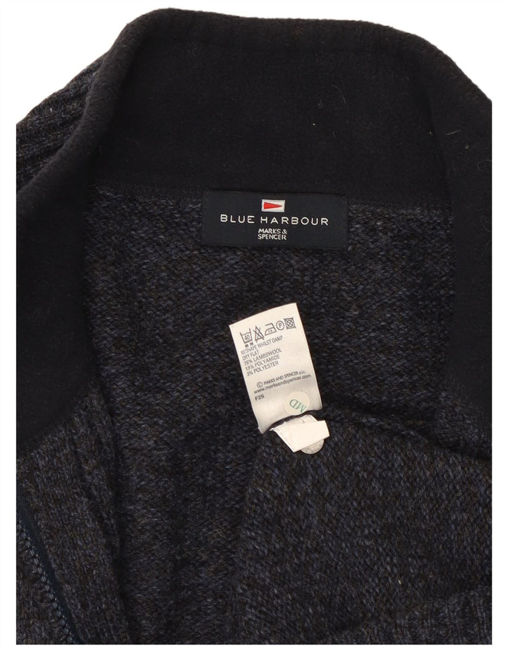 Marks & Spencer Pull Cardigan Blue Harbour pour Homme Large Bleu Marine Moucheté