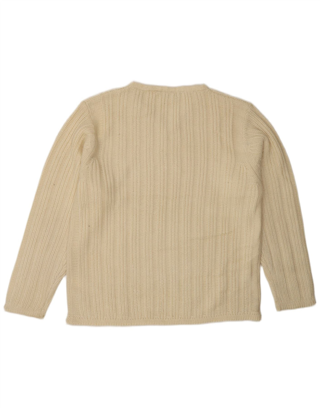 VINTAGE Homme Col V Pull Pull Grande Laine Blanc Cassé