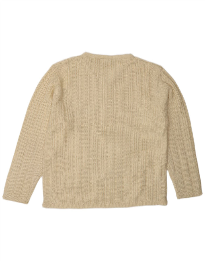 VINTAGE Homme Col V Pull Pull Grande Laine Blanc Cassé