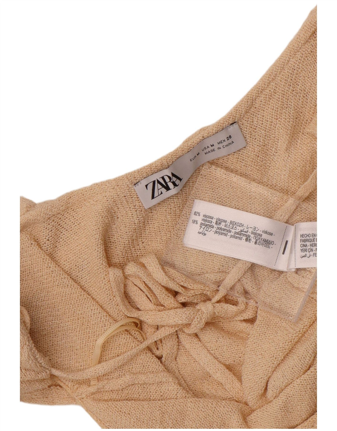 Zara Haut court à épaules dénudées pour femme UK 12 Viscose beige moyen