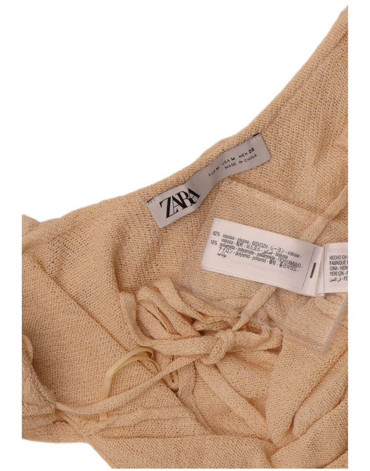 Zara Haut court à épaules dénudées pour femme UK 12 Viscose beige moyen