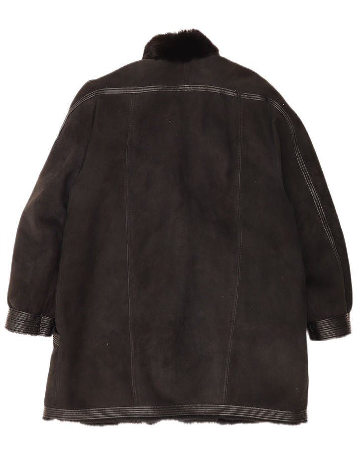 vintage Womens Shearling Coat UK 16 Grand Noir
