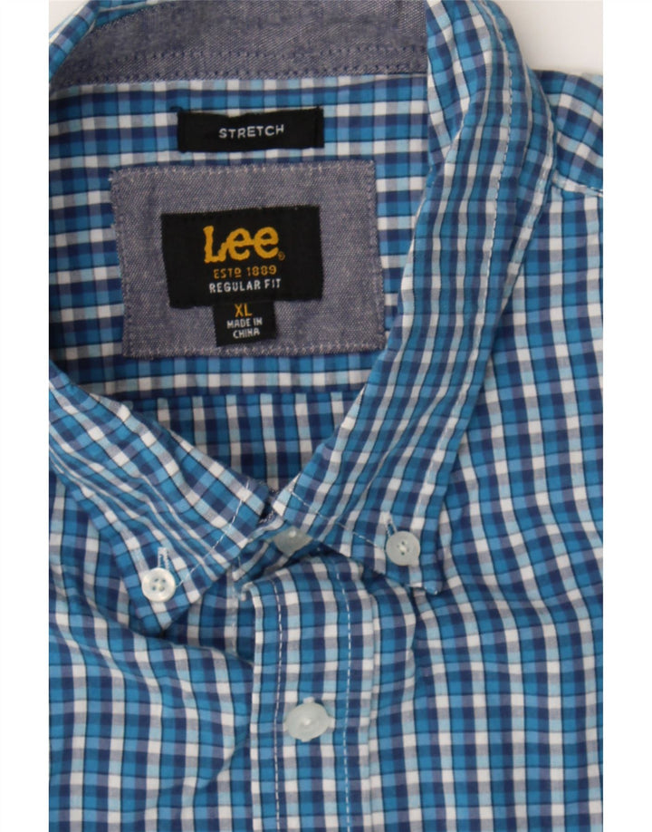 LEE Mens Stretch Regular Fit Shirt XL Blue Check Cotton Vintage Lee and Second-Hand Lee from Messina Hembry 