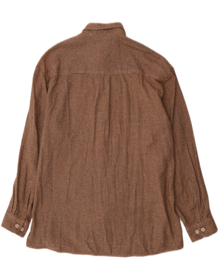 vintage Chemise Homme Taille 43 XL Marron Pied-de-poule Coton